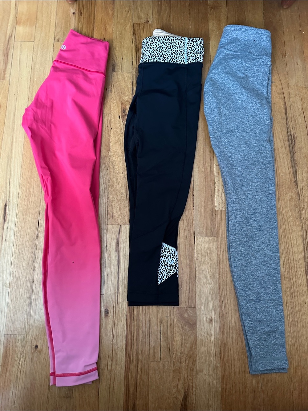 lululemon athletica Womens Pink Ombre, Black & Gray Legging Trio sold as a lot